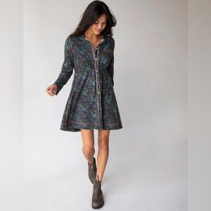 Natural‎ Life Christa Knit Cotton Mini Dress XS Dark Blue Garden Pattern